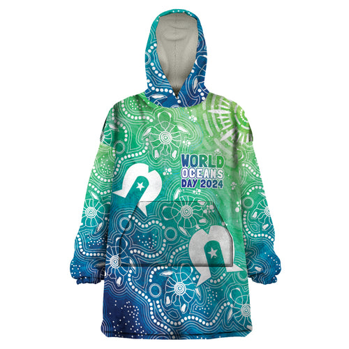 Australia Aboriginal Style Wearable Blanket Hoodie World Ocean Day