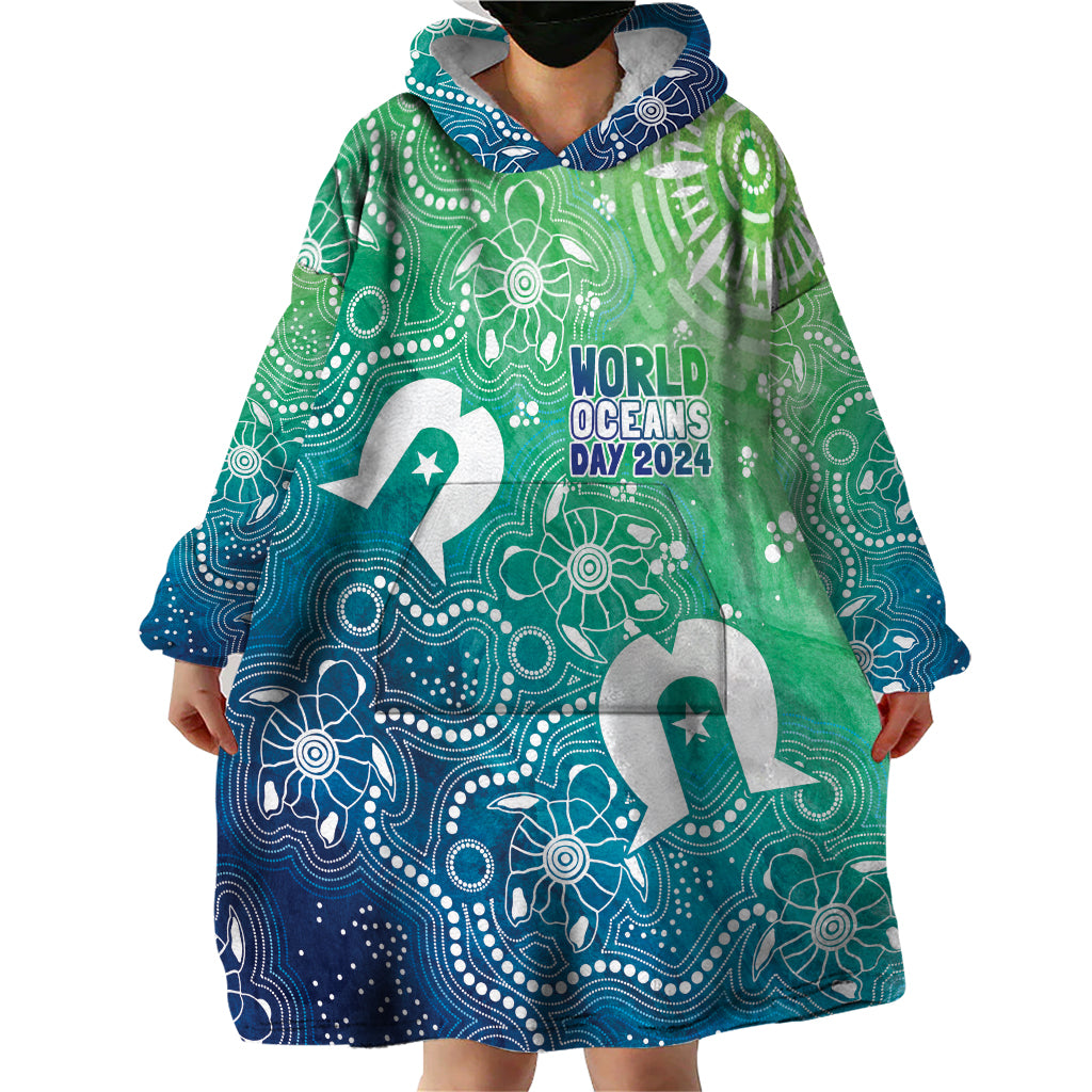 Australia Aboriginal Style Wearable Blanket Hoodie World Ocean Day