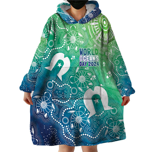 Australia Aboriginal Style Wearable Blanket Hoodie World Ocean Day
