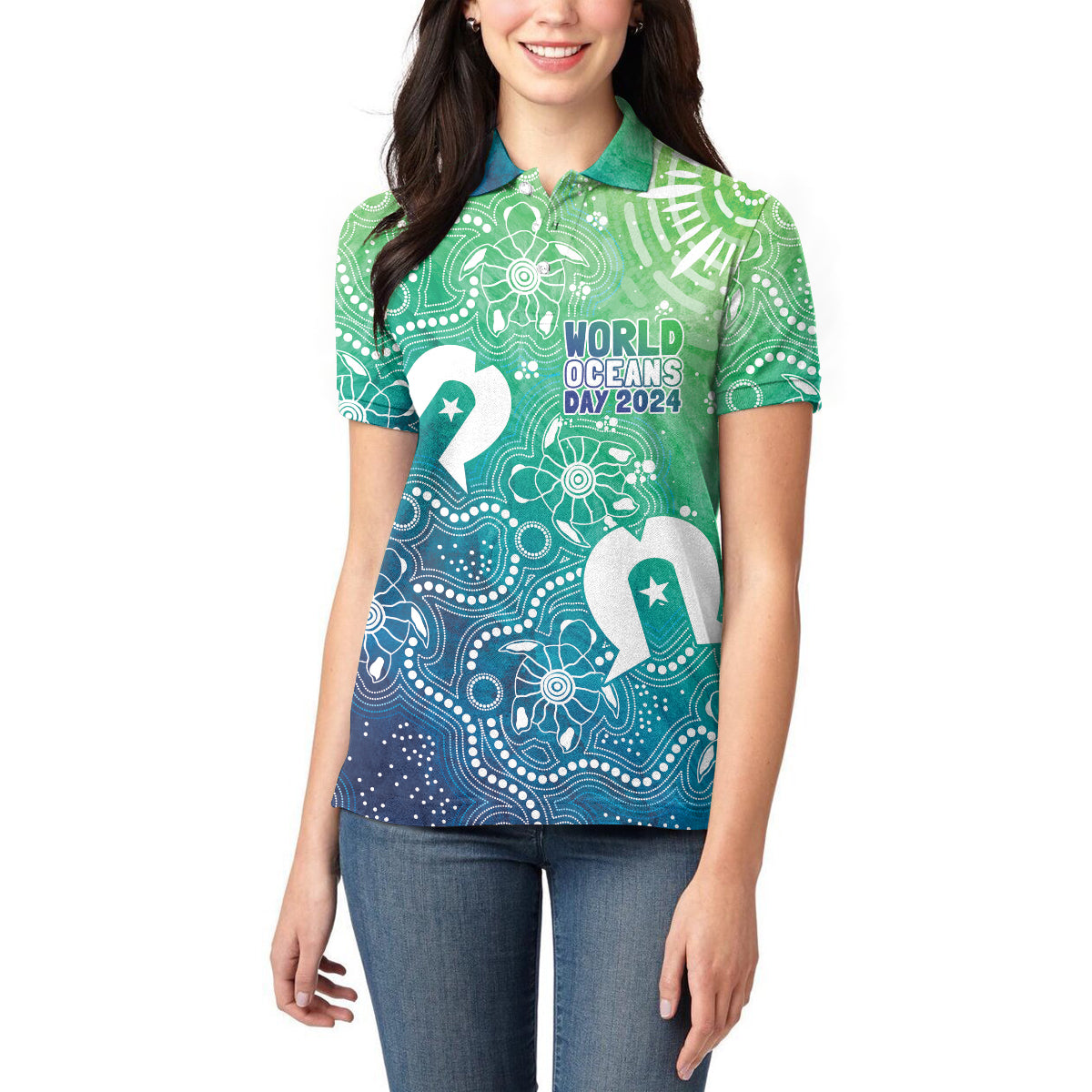 Australia Aboriginal Style Women Polo Shirt World Ocean Day