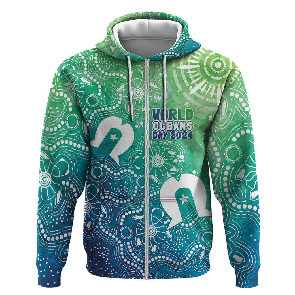 Australia Aboriginal Style Zip Hoodie World Ocean Day