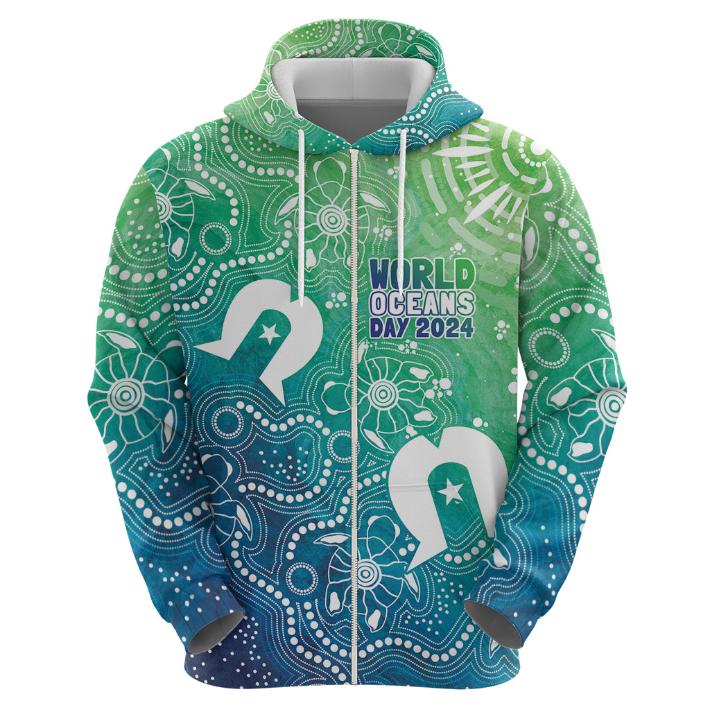 Australia Aboriginal Style Zip Hoodie World Ocean Day