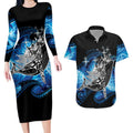 Maori Matariki Te Araroa Paikea Starry Couples Matching Long Sleeve Bodycon Dress and Hawaiian Shirt Tangaroa Whakatauki