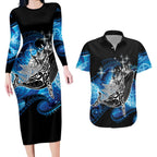 Maori Matariki Te Araroa Paikea Starry Couples Matching Long Sleeve Bodycon Dress and Hawaiian Shirt Tangaroa Whakatauki