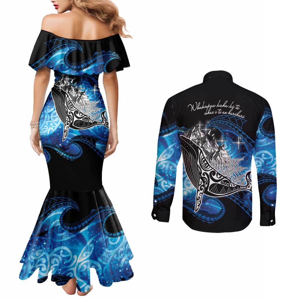 Maori Matariki Te Araroa Paikea Starry Couples Matching Mermaid Dress and Long Sleeve Button Shirt Tangaroa Whakatauki