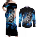 Maori Matariki Te Araroa Paikea Starry Couples Matching Off Shoulder Maxi Dress and Long Sleeve Button Shirt Tangaroa Whakatauki