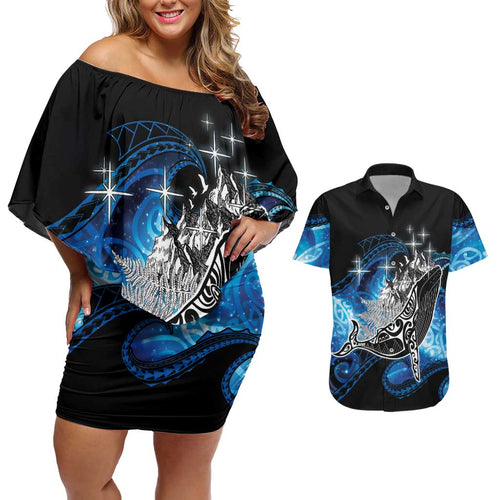 Maori Matariki Te Araroa Paikea Starry Couples Matching Off Shoulder Short Dress and Hawaiian Shirt Tangaroa Whakatauki