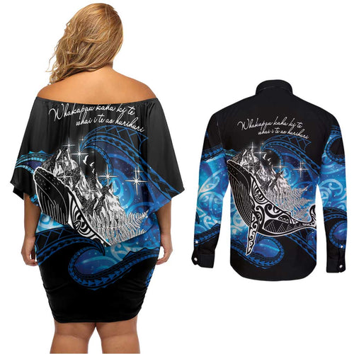 Maori Matariki Te Araroa Paikea Starry Couples Matching Off Shoulder Short Dress and Long Sleeve Button Shirt Tangaroa Whakatauki