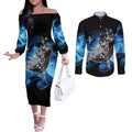 Maori Matariki Te Araroa Paikea Starry Couples Matching Off The Shoulder Long Sleeve Dress and Long Sleeve Button Shirt Tangaroa Whakatauki