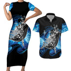 Maori Matariki Te Araroa Paikea Starry Couples Matching Short Sleeve Bodycon Dress and Hawaiian Shirt Tangaroa Whakatauki