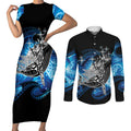 Maori Matariki Te Araroa Paikea Starry Couples Matching Short Sleeve Bodycon Dress and Long Sleeve Button Shirt Tangaroa Whakatauki