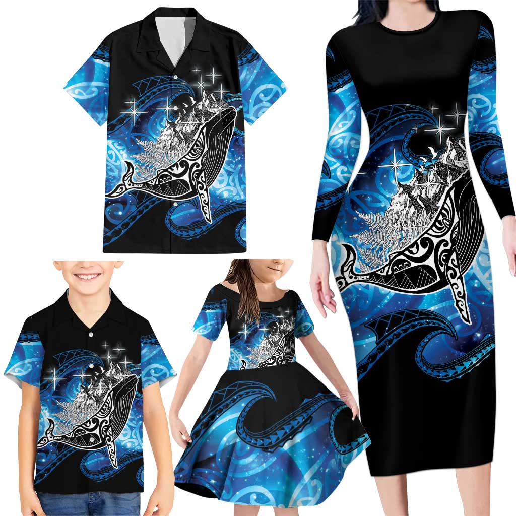 Maori Matariki Te Araroa Paikea Starry Family Matching Long Sleeve Bodycon Dress and Hawaiian Shirt Tangaroa Whakatauki