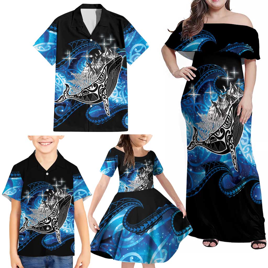 Maori Matariki Te Araroa Paikea Starry Family Matching Off Shoulder Maxi Dress and Hawaiian Shirt Tangaroa Whakatauki