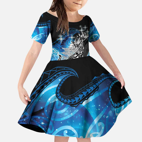 Maori Matariki Te Araroa Paikea Starry Family Matching Off Shoulder Short Dress and Hawaiian Shirt Tangaroa Whakatauki