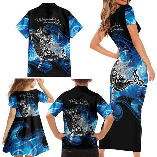 Maori Matariki Te Araroa Paikea Starry Family Matching Short Sleeve Bodycon Dress and Hawaiian Shirt Tangaroa Whakatauki