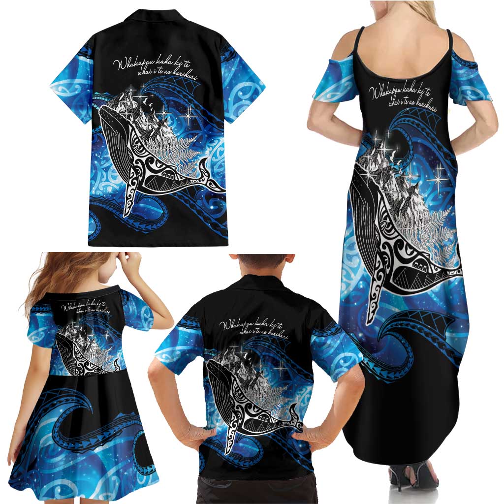 Maori Matariki Te Araroa Paikea Starry Family Matching Summer Maxi Dress and Hawaiian Shirt Tangaroa Whakatauki
