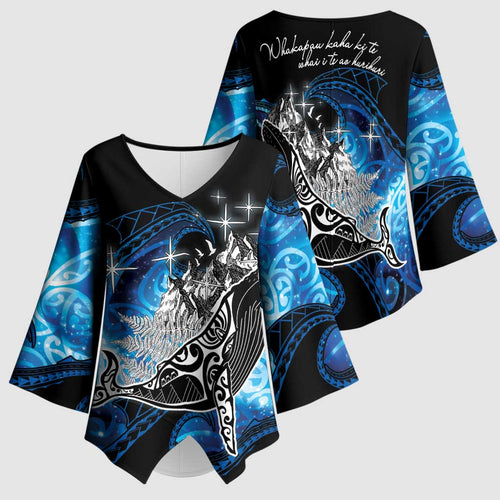 Maori Matariki Te Araroa Paikea Starry Kimono Sleeve Blouse Tangaroa Whakatauki