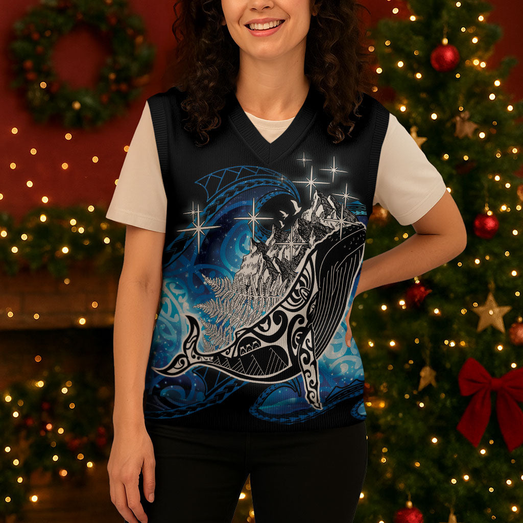 Maori Matariki Te Araroa Paikea Starry Christmas Knitted V-Neck Vest Tangaroa Whakatauki