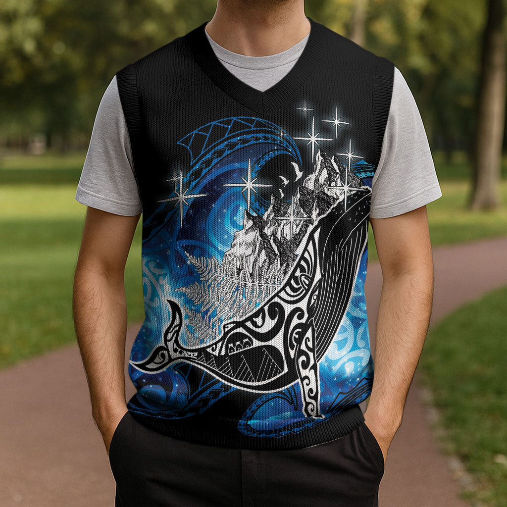 Maori Matariki Te Araroa Paikea Starry Christmas Knitted V-Neck Vest Tangaroa Whakatauki