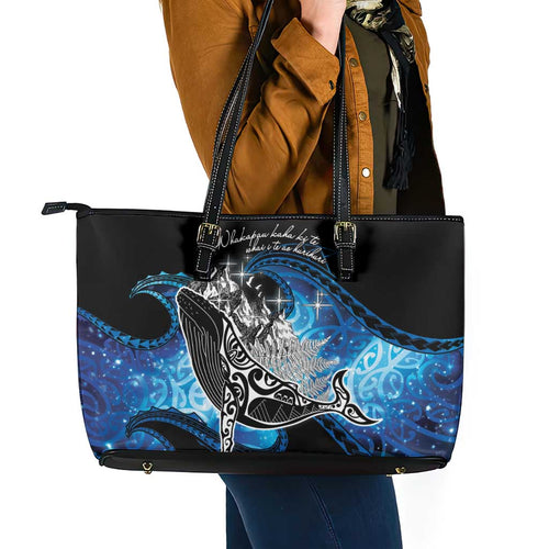 Maori Matariki Te Araroa Paikea Starry Leather Tote Bag Tangaroa Whakatauki