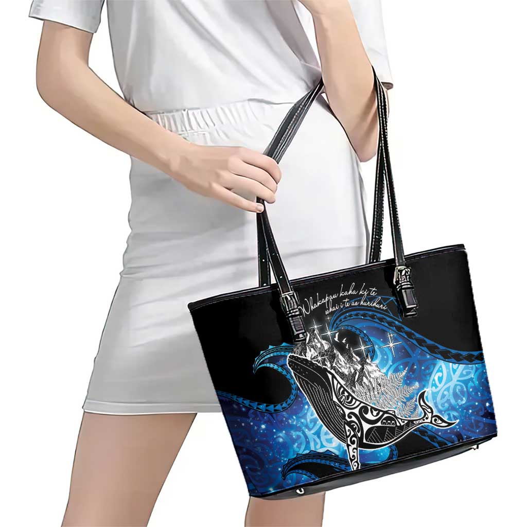 Maori Matariki Te Araroa Paikea Starry Leather Tote Bag Tangaroa Whakatauki