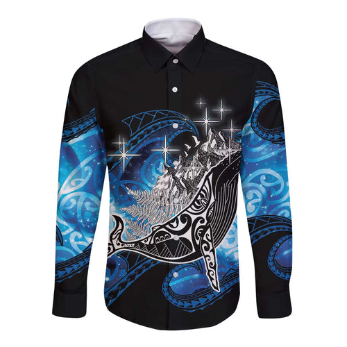 Maori Matariki Te Araroa Paikea Starry Long Sleeve Button Shirt Tangaroa Whakatauki