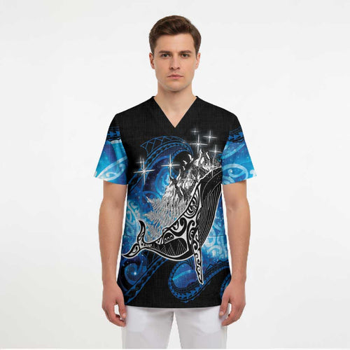 Maori Matariki Te Araroa Paikea Starry Scrub Top Tangaroa Whakatauki