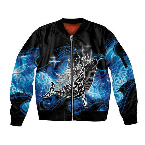 Maori Matariki Te Araroa Paikea Starry Sleeve Zip Bomber Jacket Tangaroa Whakatauki