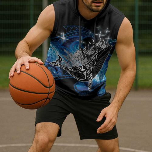 Maori Matariki Te Araroa Paikea Starry Sleeveless Hoodie Tangaroa Whakatauki