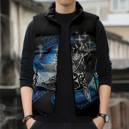 Maori Matariki Te Araroa Paikea Starry Sleeveless Puffer Jacket Tangaroa Whakatauki