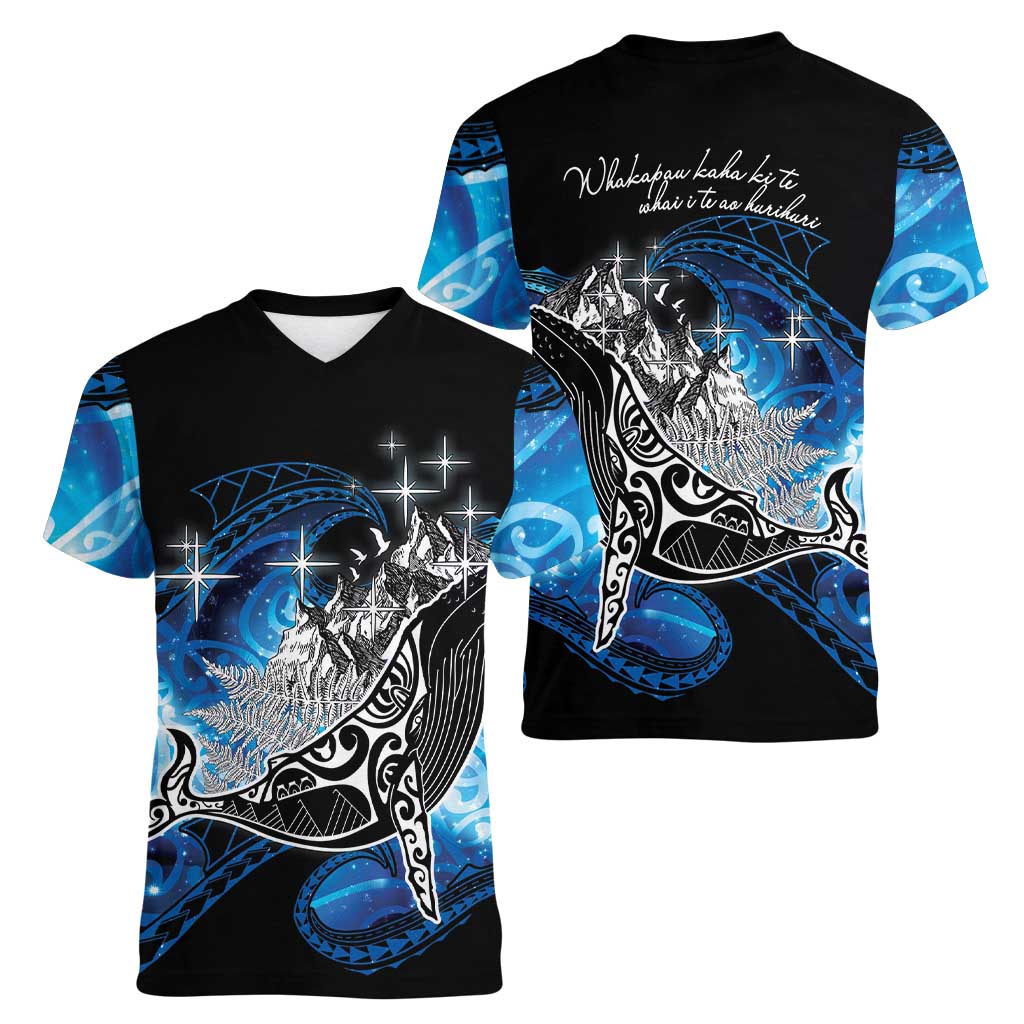 Maori Matariki Te Araroa Paikea Starry Women V-Neck T-Shirt Tangaroa Whakatauki
