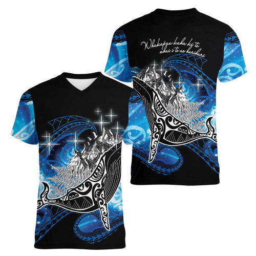 Maori Matariki Te Araroa Paikea Starry Women V-Neck T-Shirt Tangaroa Whakatauki