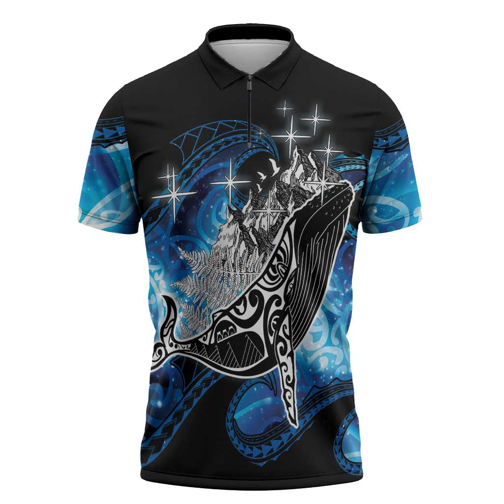 Maori Matariki Te Araroa Paikea Starry Zipper Polo Shirt Tangaroa Whakatauki