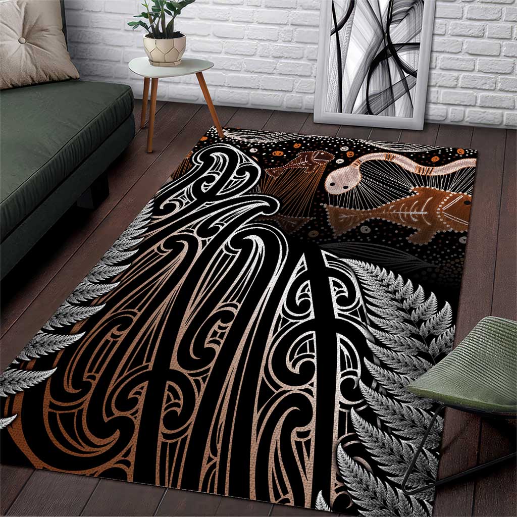 Aotearoa Maori - Australia Indigenous Area Rug Koiri Whakairo Mix Aboriginal Art - Aussie Hoodie