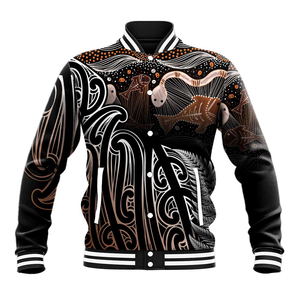 Aotearoa Maori - Australia Indigenous Baseball Jacket Koiri Whakairo Mix Aboriginal Art - Aussie Hoodie