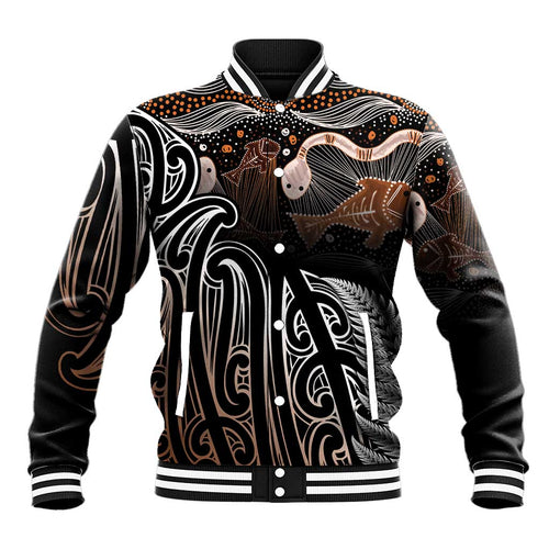 Aotearoa Maori - Australia Indigenous Baseball Jacket Koiri Whakairo Mix Aboriginal Art - Aussie Hoodie
