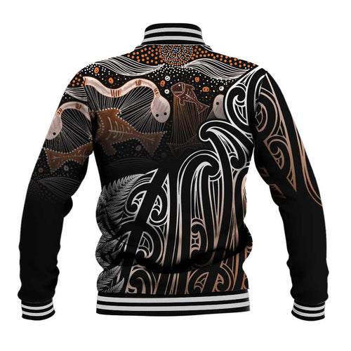 Aotearoa Maori - Australia Indigenous Baseball Jacket Koiri Whakairo Mix Aboriginal Art - Aussie Hoodie