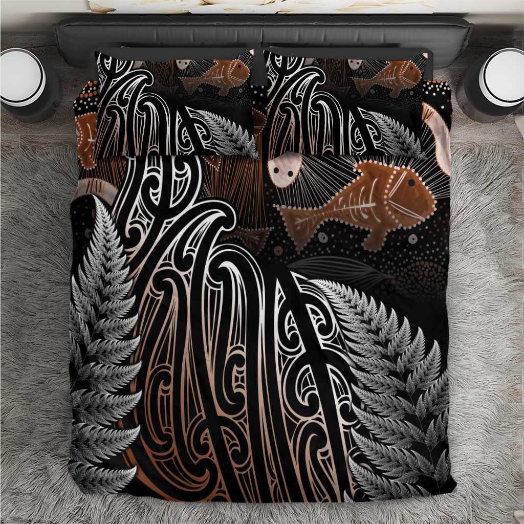 Aotearoa Maori - Australia Indigenous Bedding Set Koiri Whakairo Mix Aboriginal Art - Aussie Hoodie