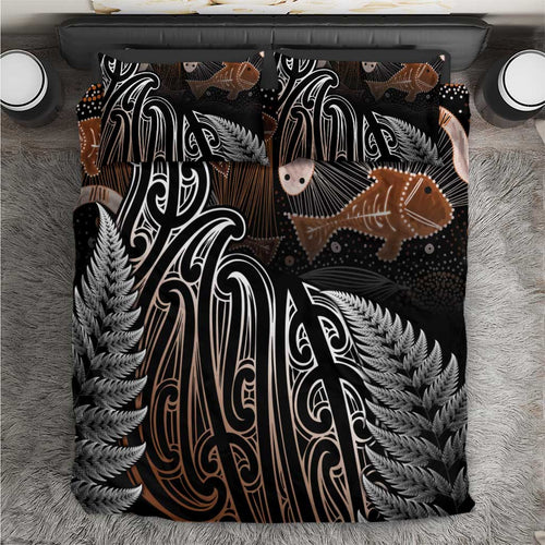 Aotearoa Maori - Australia Indigenous Bedding Set Koiri Whakairo Mix Aboriginal Art - Aussie Hoodie