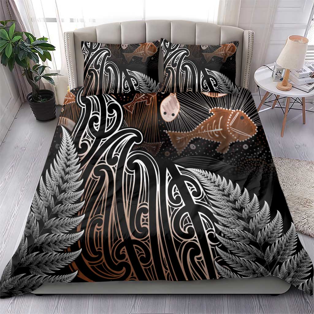 Aotearoa Maori - Australia Indigenous Bedding Set Koiri Whakairo Mix Aboriginal Art - Aussie Hoodie