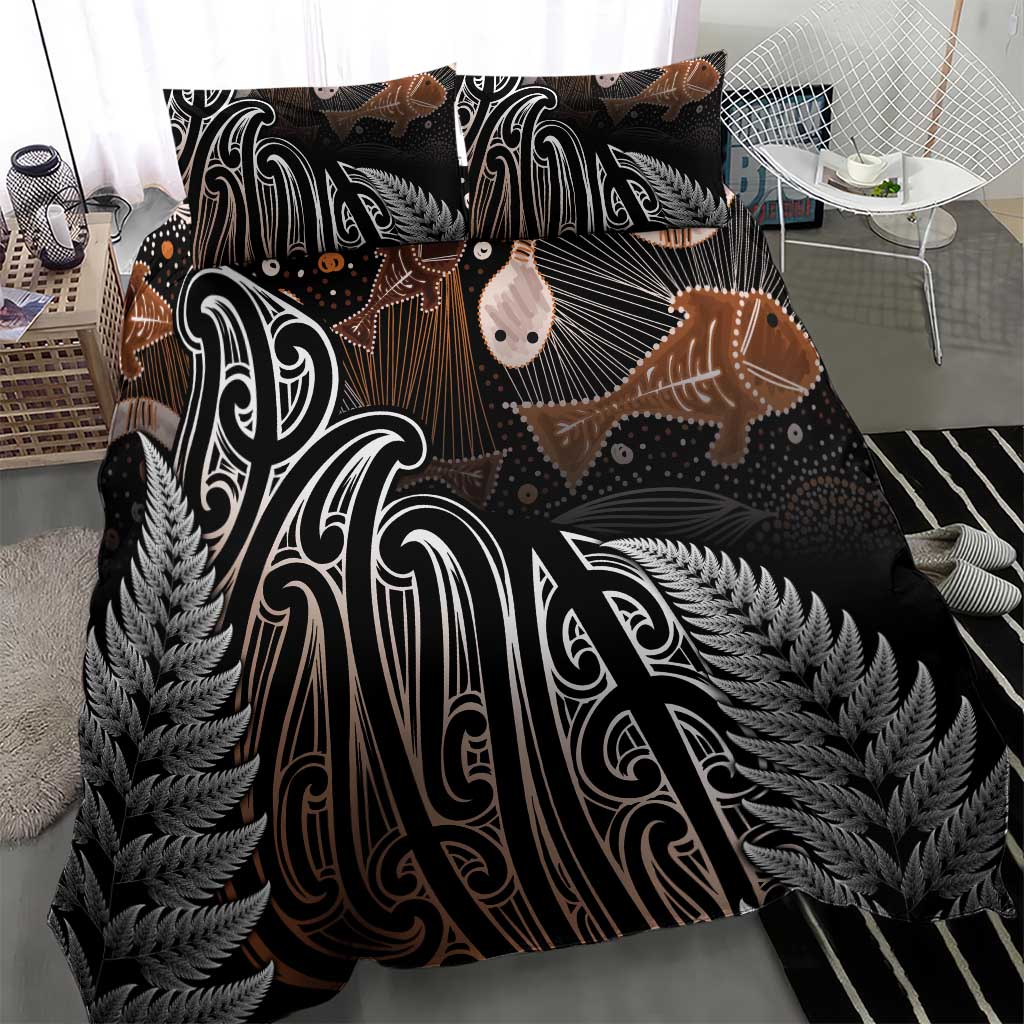 Aotearoa Maori - Australia Indigenous Bedding Set Koiri Whakairo Mix Aboriginal Art - Aussie Hoodie