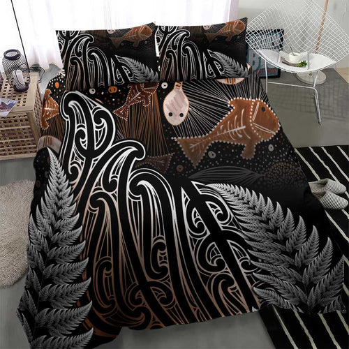 Aotearoa Maori - Australia Indigenous Bedding Set Koiri Whakairo Mix Aboriginal Art - Aussie Hoodie