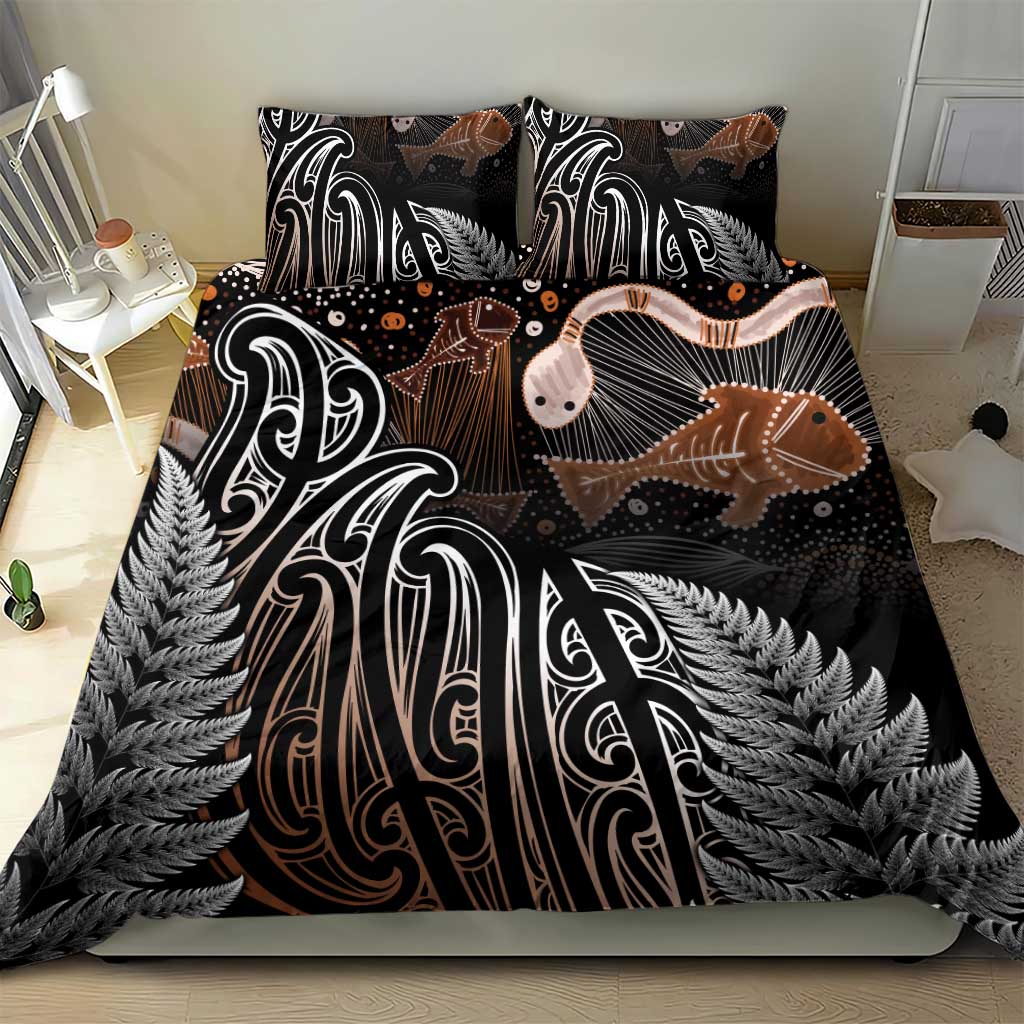 Aotearoa Maori - Australia Indigenous Bedding Set Koiri Whakairo Mix Aboriginal Art - Aussie Hoodie