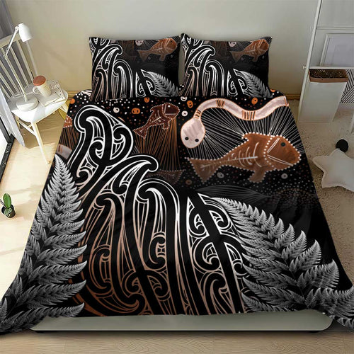 Aotearoa Maori - Australia Indigenous Bedding Set Koiri Whakairo Mix Aboriginal Art - Aussie Hoodie