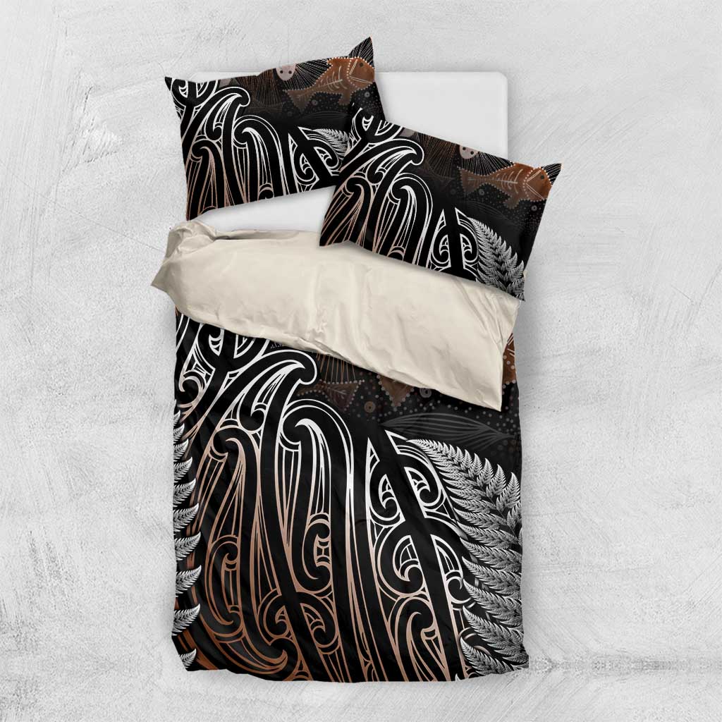 Aotearoa Maori - Australia Indigenous Bedding Set Koiri Whakairo Mix Aboriginal Art - Aussie Hoodie