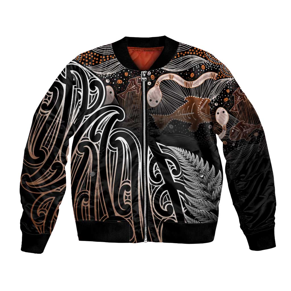 Aotearoa Maori - Australia Indigenous Bomber Jacket Koiri Whakairo Mix Aboriginal Art - Aussie Hoodie