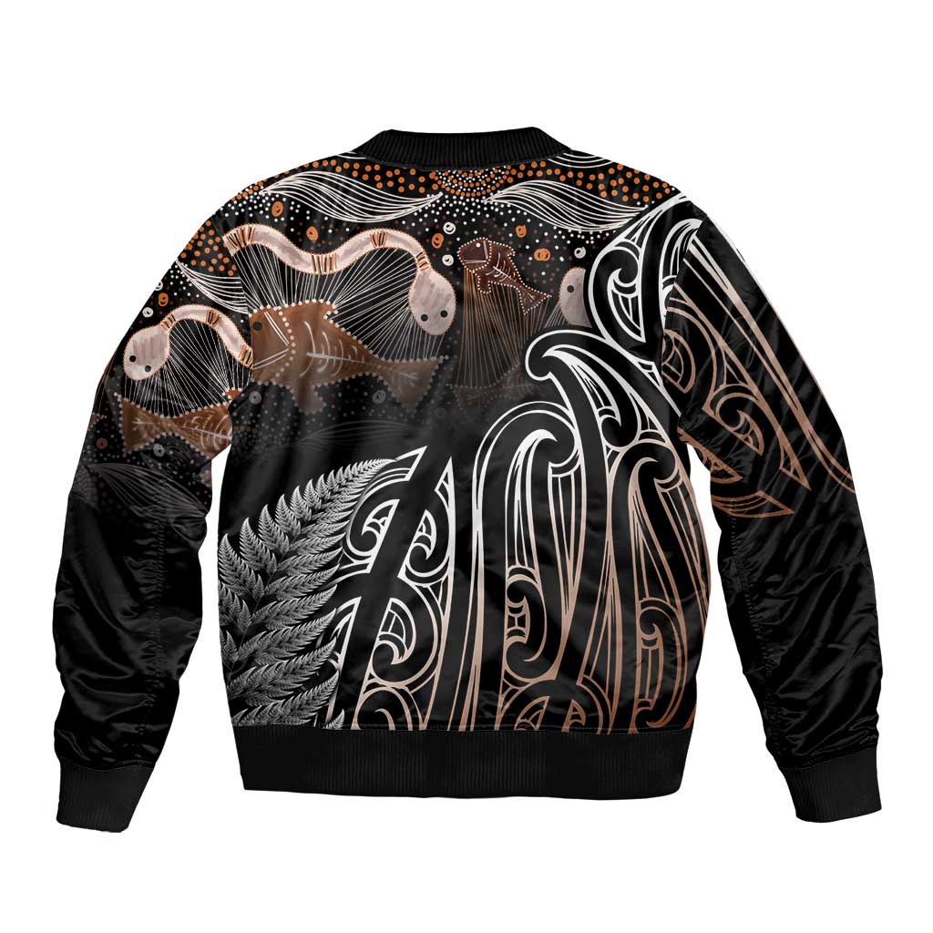 Aotearoa Maori - Australia Indigenous Bomber Jacket Koiri Whakairo Mix Aboriginal Art - Aussie Hoodie