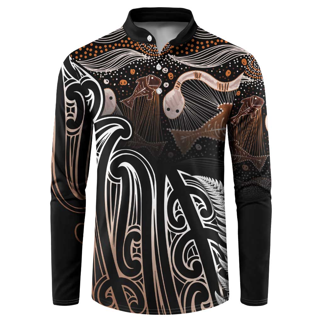 Aotearoa Maori - Australia Indigenous Button Sweatshirt Koiri Whakairo Mix Aboriginal Art - Aussie Hoodie