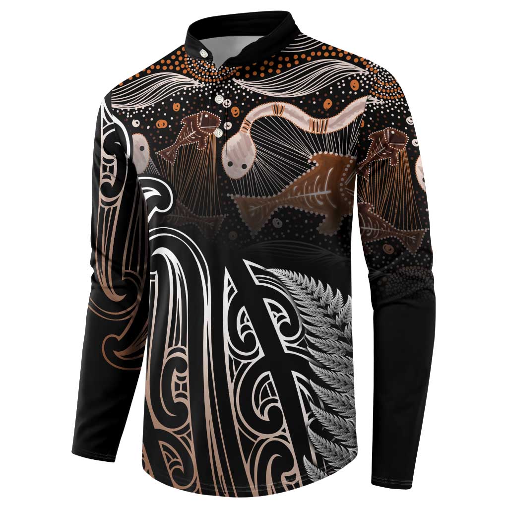 Aotearoa Maori - Australia Indigenous Button Sweatshirt Koiri Whakairo Mix Aboriginal Art - Aussie Hoodie