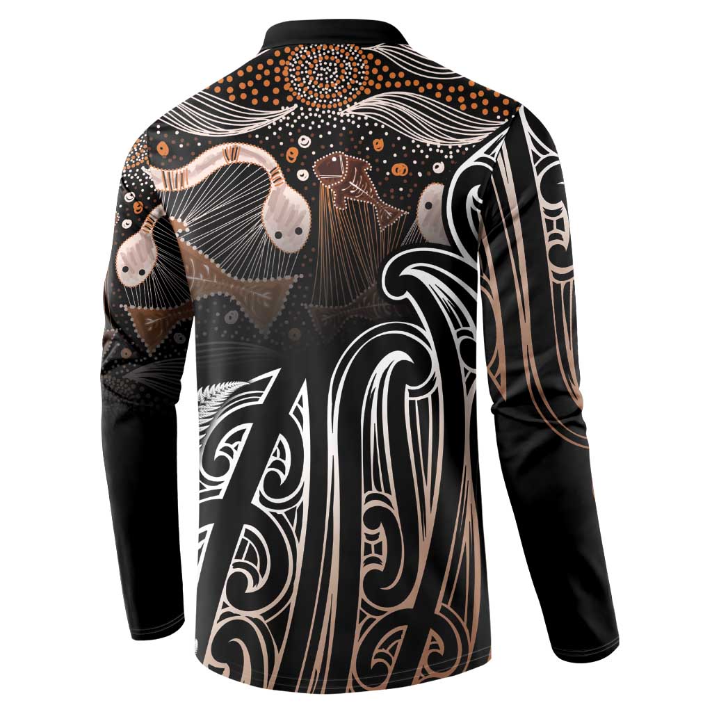 Aotearoa Maori - Australia Indigenous Button Sweatshirt Koiri Whakairo Mix Aboriginal Art - Aussie Hoodie